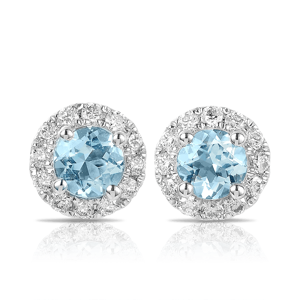 Bluebird of Happiness® Aquamarine & Diamond Stud Earrings in 9ct White Gold - Wallace Bishop