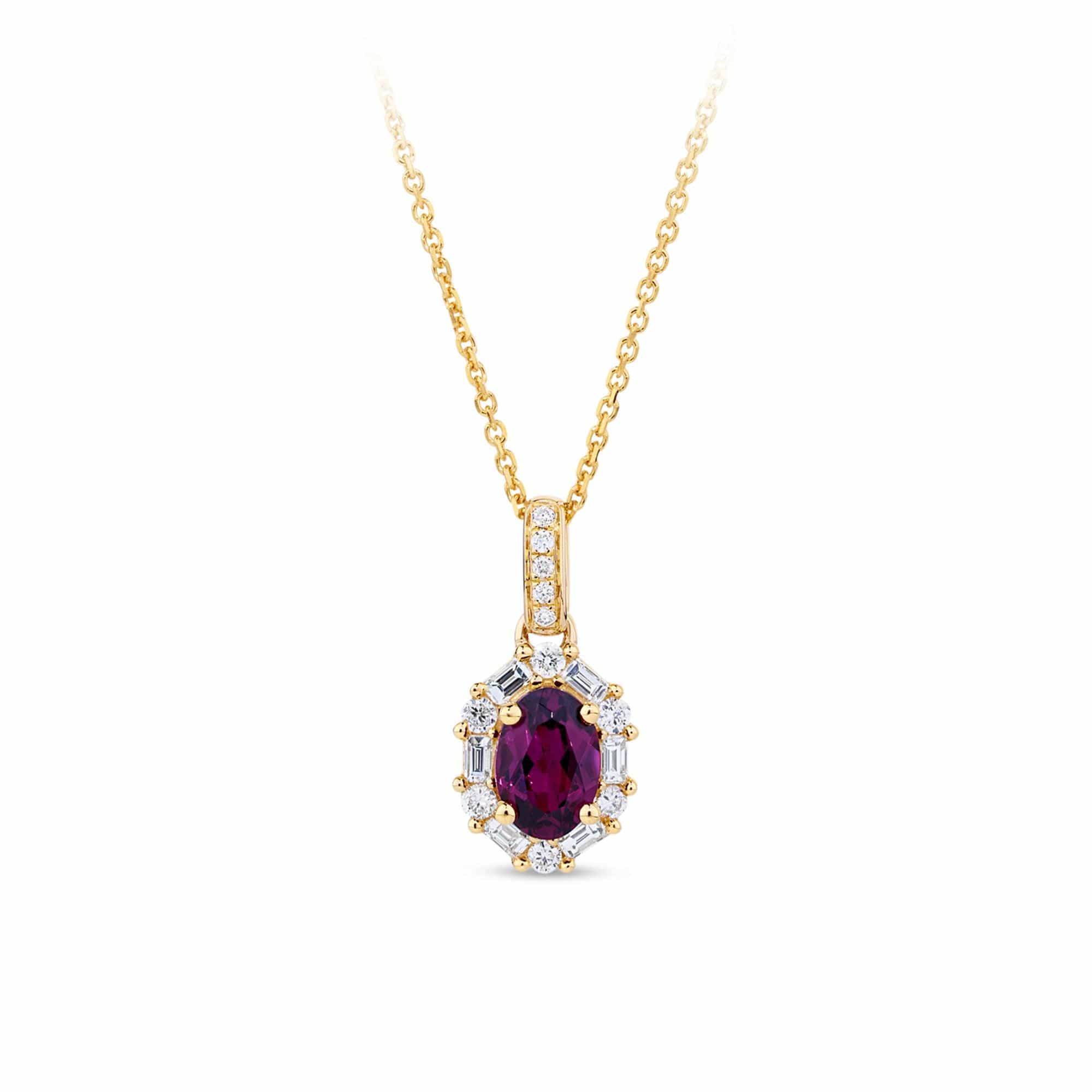 Bluebird™ Rhodolite Garnet & 0.15ct TW Diamond Pendant with Chain in 9ct Yellow Gold