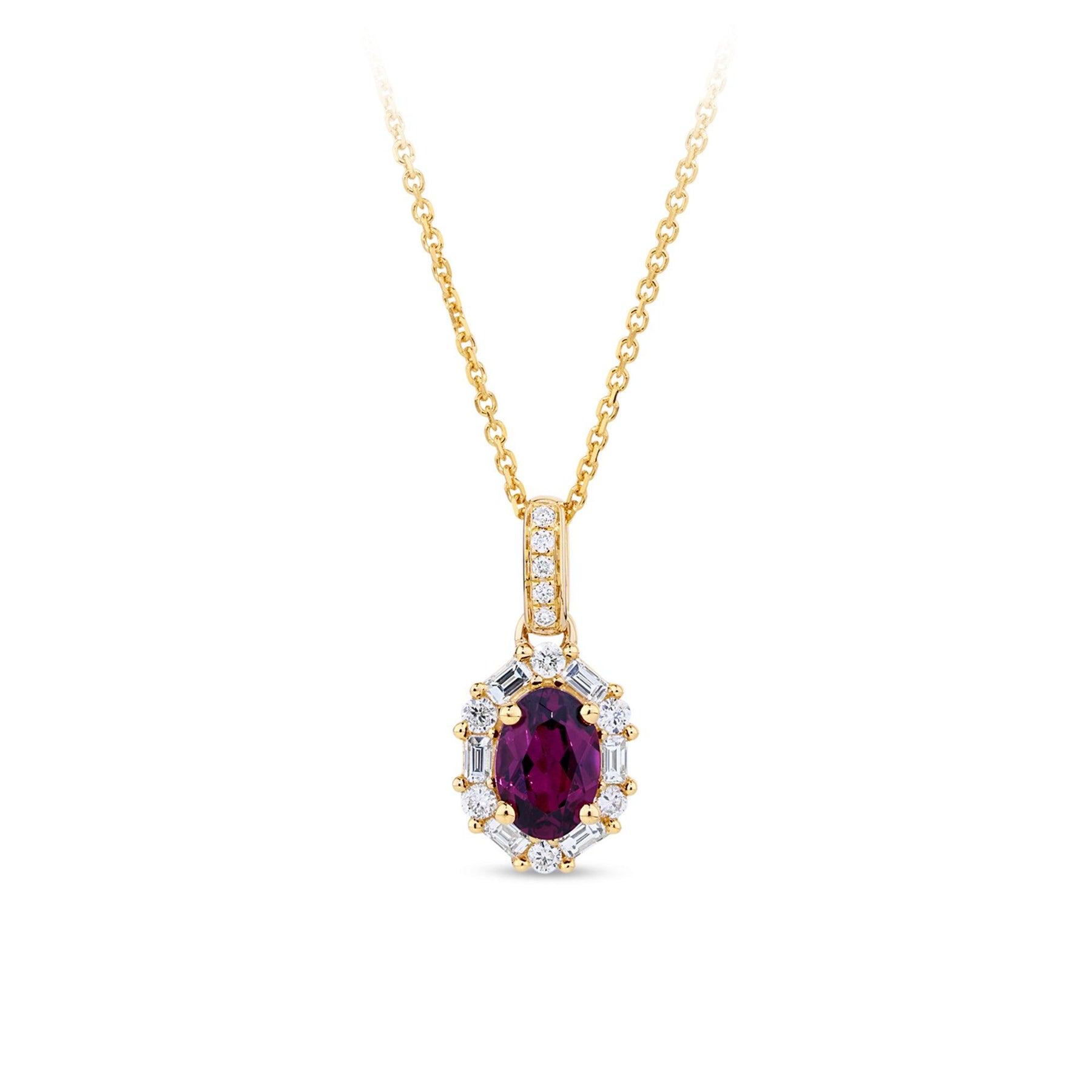 Bluebird Rhodolite Garnet & 0.15ct TW Diamond Pendant in 9ct Yellow Gold - Wallace Bishop