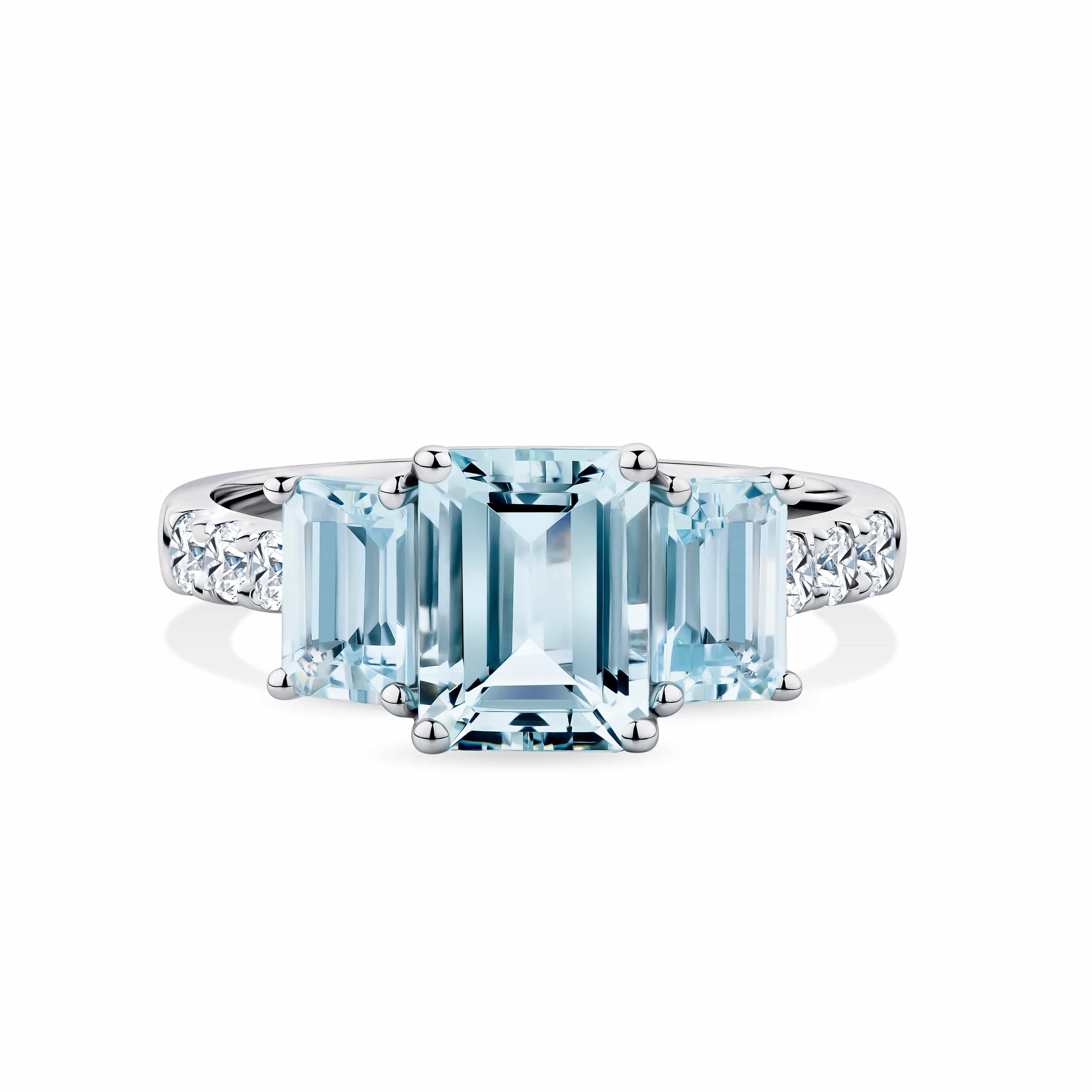 Bluebird™ Aquamarine & 0.25ct TW Diamond Ring in 9ct White Gold