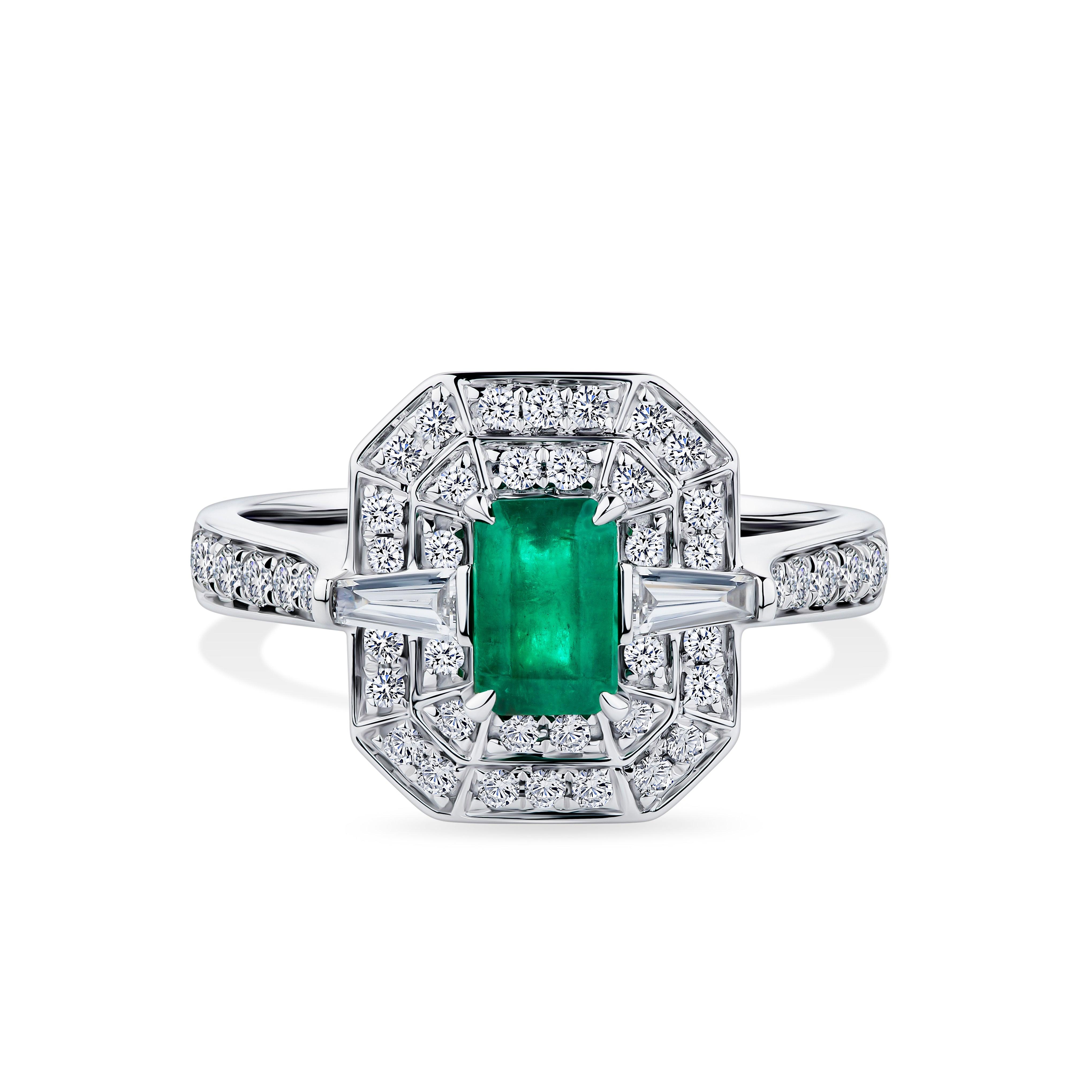 White gold diamond and emerald ring deals