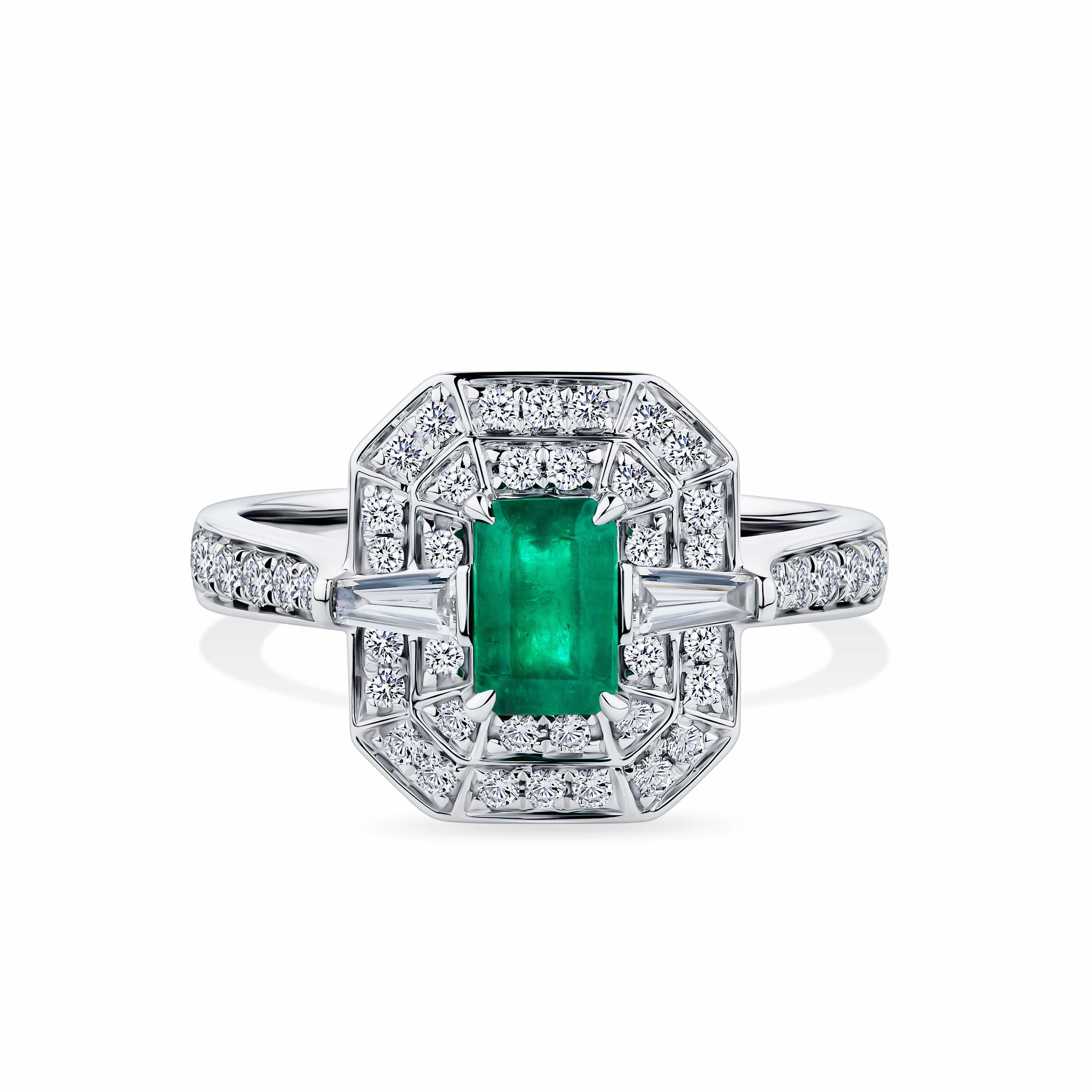 Bluebird™ Emerald & 0.50ct TW Diamond Ring in 9ct White Gold