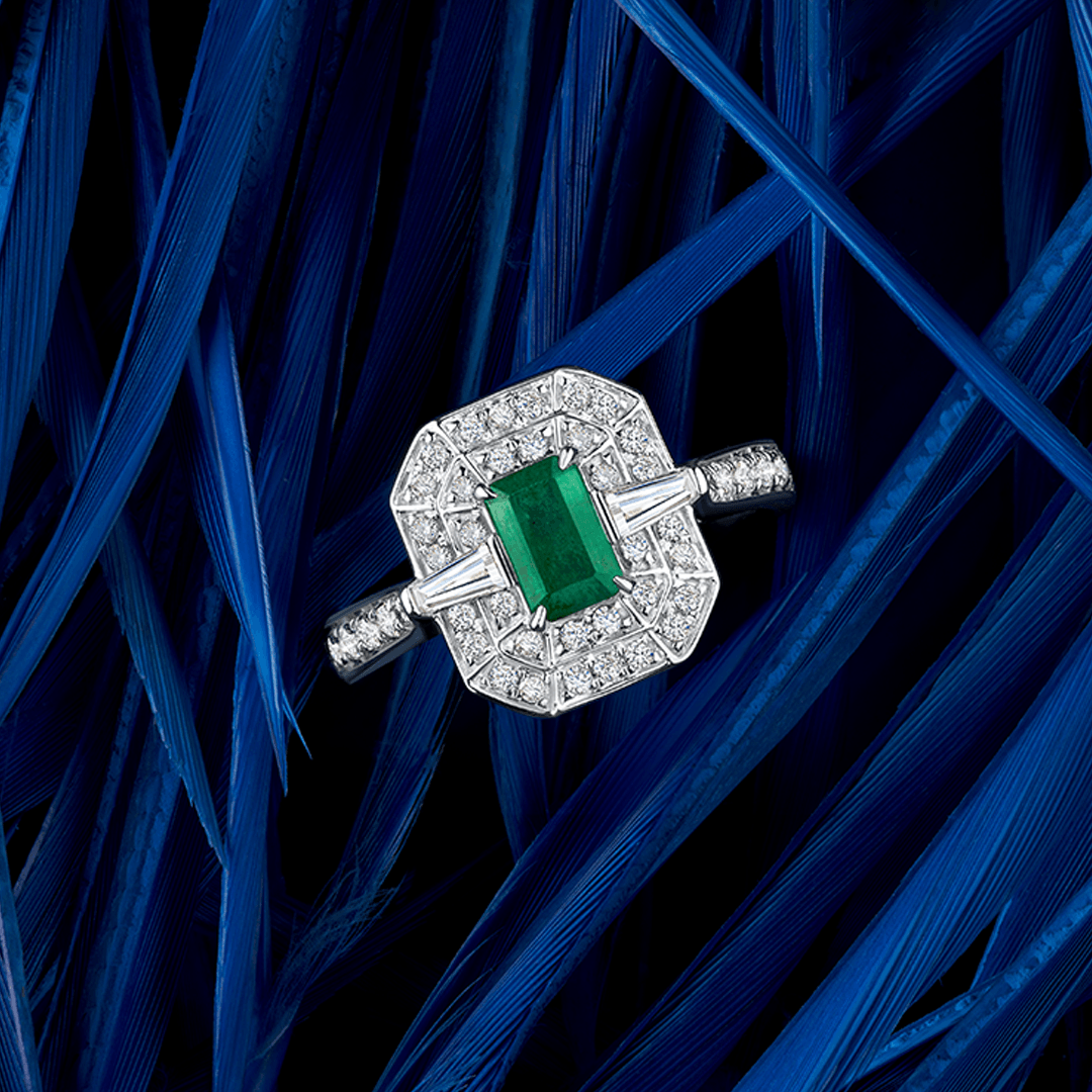 Bluebird™ Emerald & 0.50ct TW Diamond Ring in 9ct White Gold - Wallace Bishop