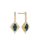 Bluebird™ London Blue Topaz & 0.30ct Diamond Marquise Halo Drop Earrings in 9ct Yellow Gold