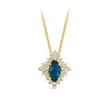 Bluebird™ London Blue Topaz & Diamond Marquise Halo Pendant with Chain in 9ct Yellow Gold