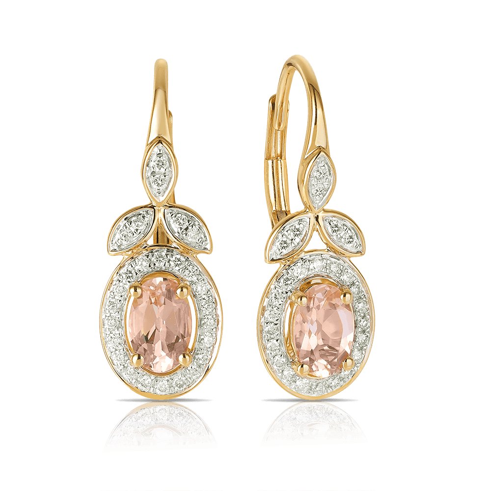 Bluebird™ Morganite & 0.20ct TW Diamond Halo Drop Earrings in 9ct Yellow Gold - Wallace Bishop