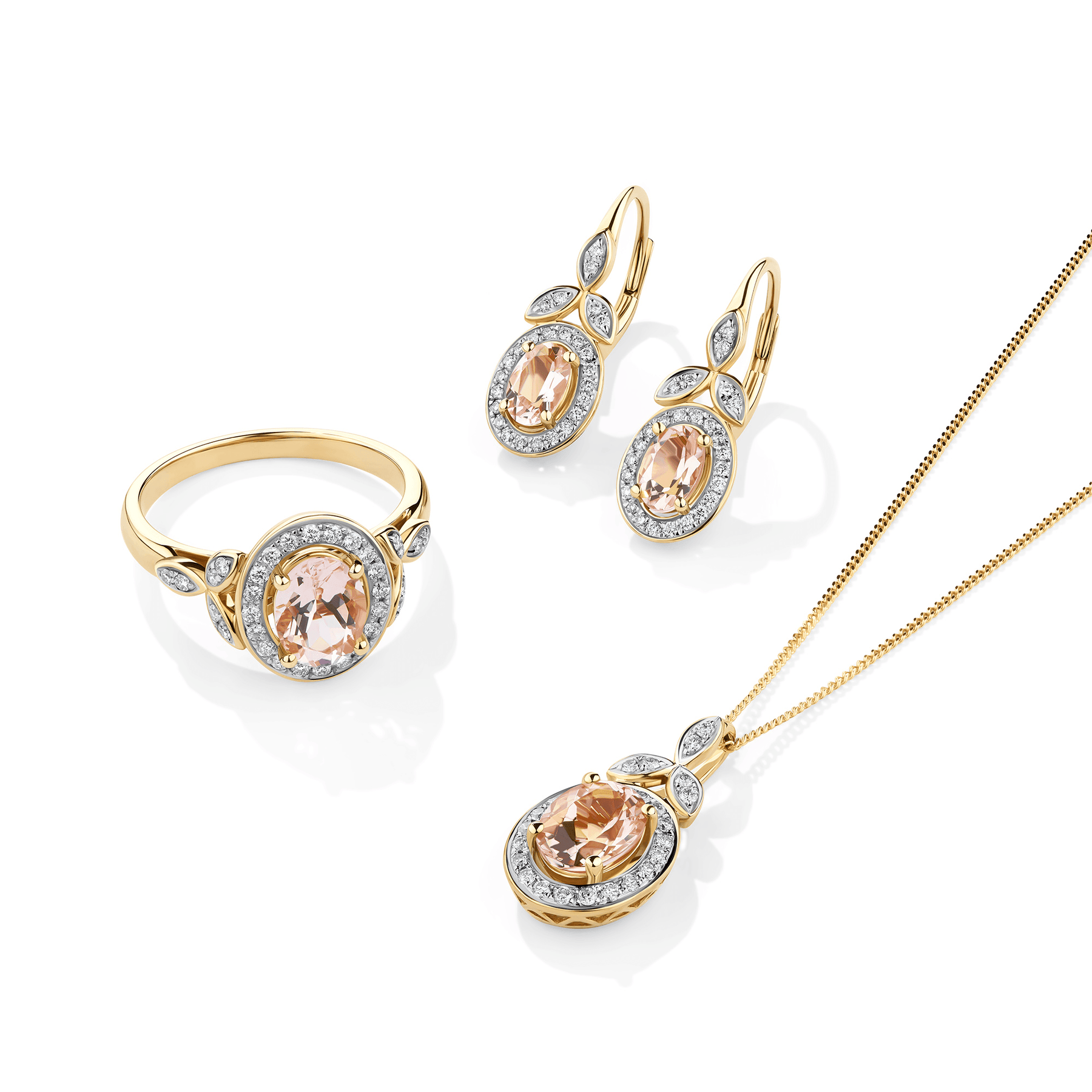 Bluebird™ Morganite & 0.25ct TW Diamond Halo Ring in 9ct Yellow Gold - Wallace Bishop