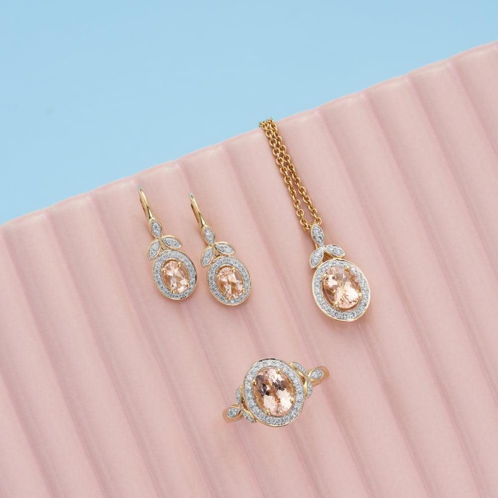 Bluebird™ Morganite & 0.25ct TW Diamond Halo Ring in 9ct Yellow Gold - Wallace Bishop