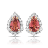 Bluebird™ Pink Tourmaline & 0.19ct TW Diamond Pear Halo Stud Earrings in 9ct Yellow Gold
