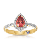 Bluebird™ Pink Tourmaline & 0.25ct TW Diamond Pear Halo Ring in 9ct Yellow Gold - Wallace Bishop