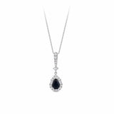 Bluebird™ Sapphire & 0.22ct Diamond Pear Halo Pendant with Chain in 9ct White Gold