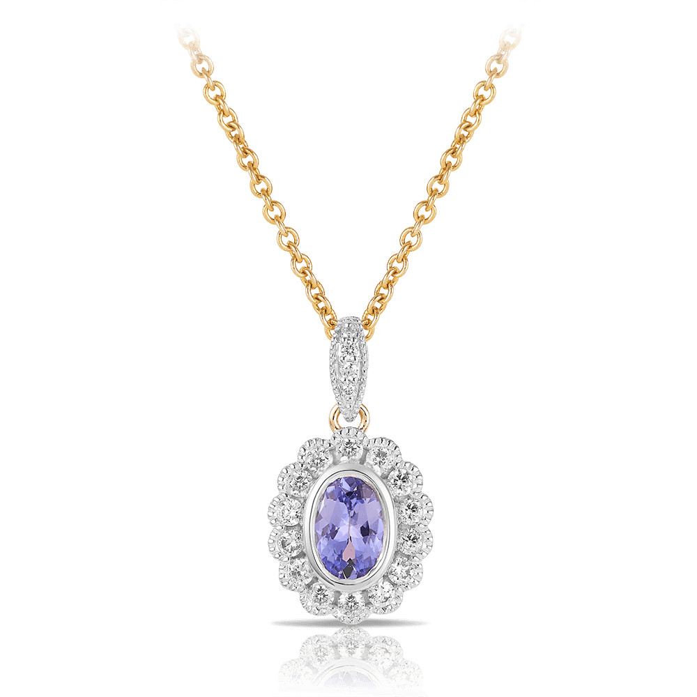 Bluebird of Happiness Tanzanite and Diamond Pendant with Chain in 9ct Yellow and White Gold TGW 0.70ct with Chain
