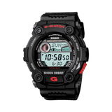 Casio G-SHOCK G7900-1 digital watch with black resin band, tide graph display, moon data, and shock-resistant design.