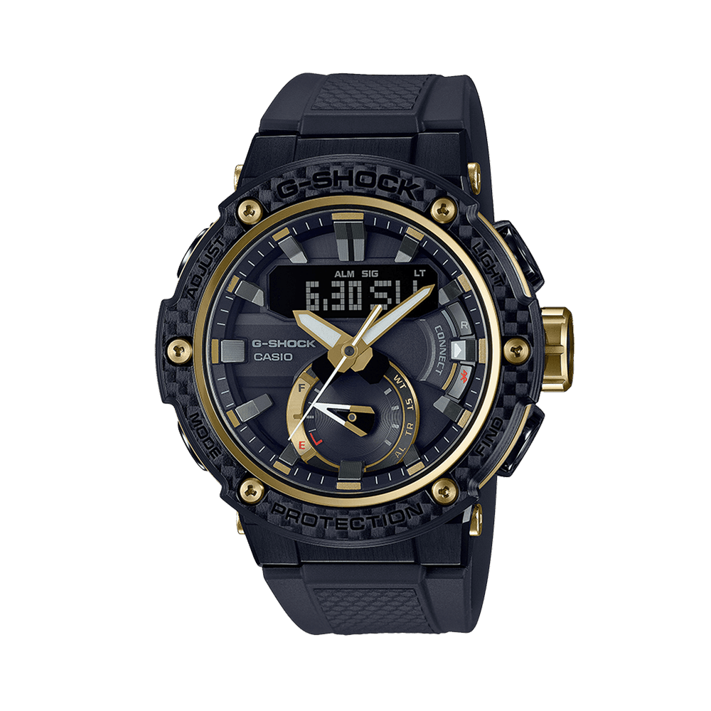 Casio Men's G-Shock-Premium Gold PVD Analogue Digital Sport Watch Black Dial GSTB200X-1A9 - Wallace Bishop