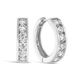 Channel Set Cubic Zirconia Huggie Earrings in Sterling Silver