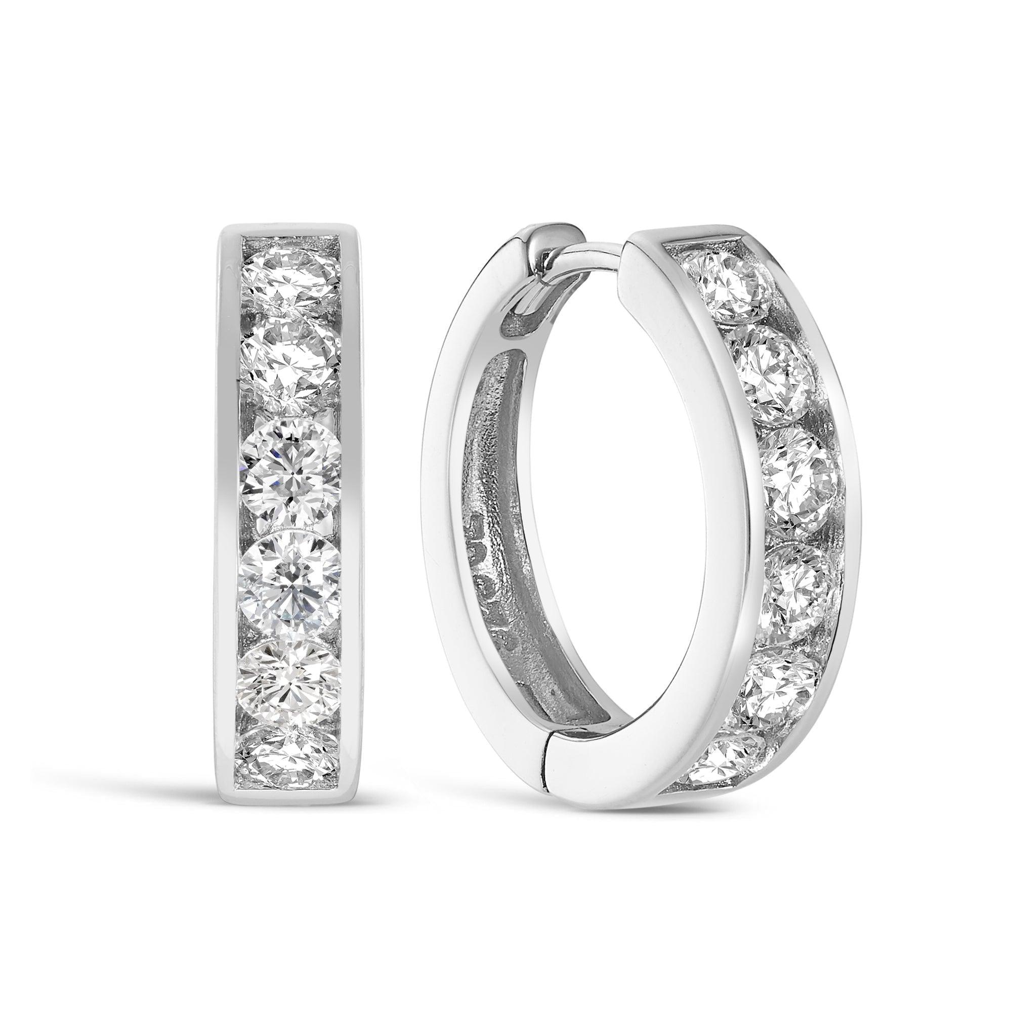 Channel Set Cubic Zirconia Huggie Earrings in Sterling Silver