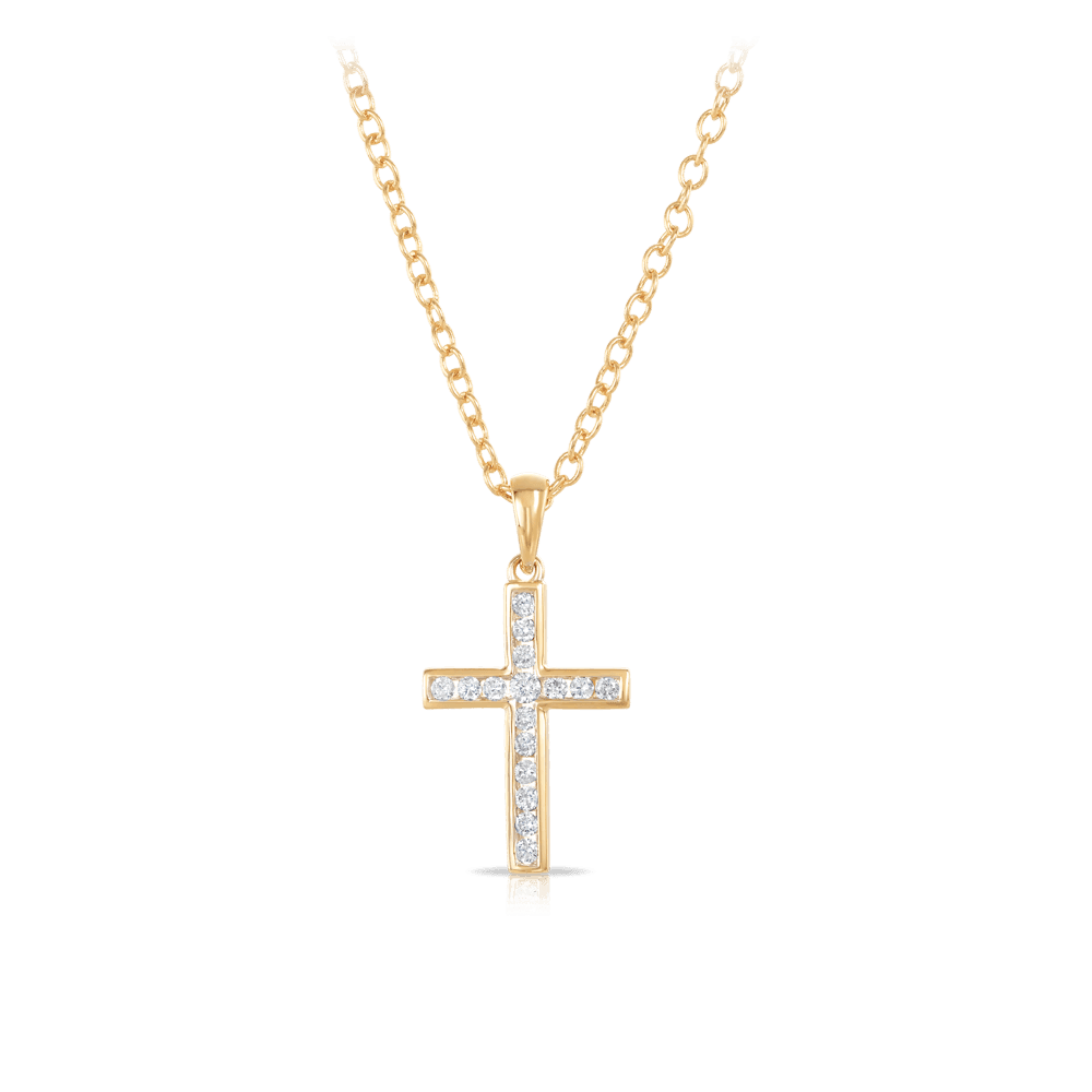 Channel Set Diamond Cross Pendant in 9ct Yellow Gold