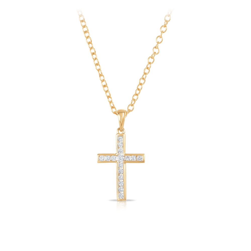 Channel Set Diamond Cross Pendant in 9ct Yellow Gold - Wallace Bishop