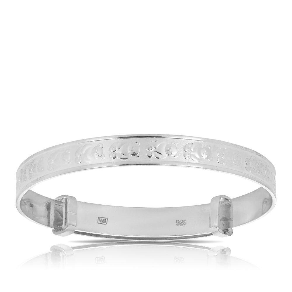 Children's Bear Round Expandable Bangle in Sterling Silver