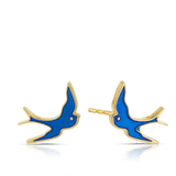 Bluebird of Happiness Children's Enamel Earrings in 9ct Yellow Gold