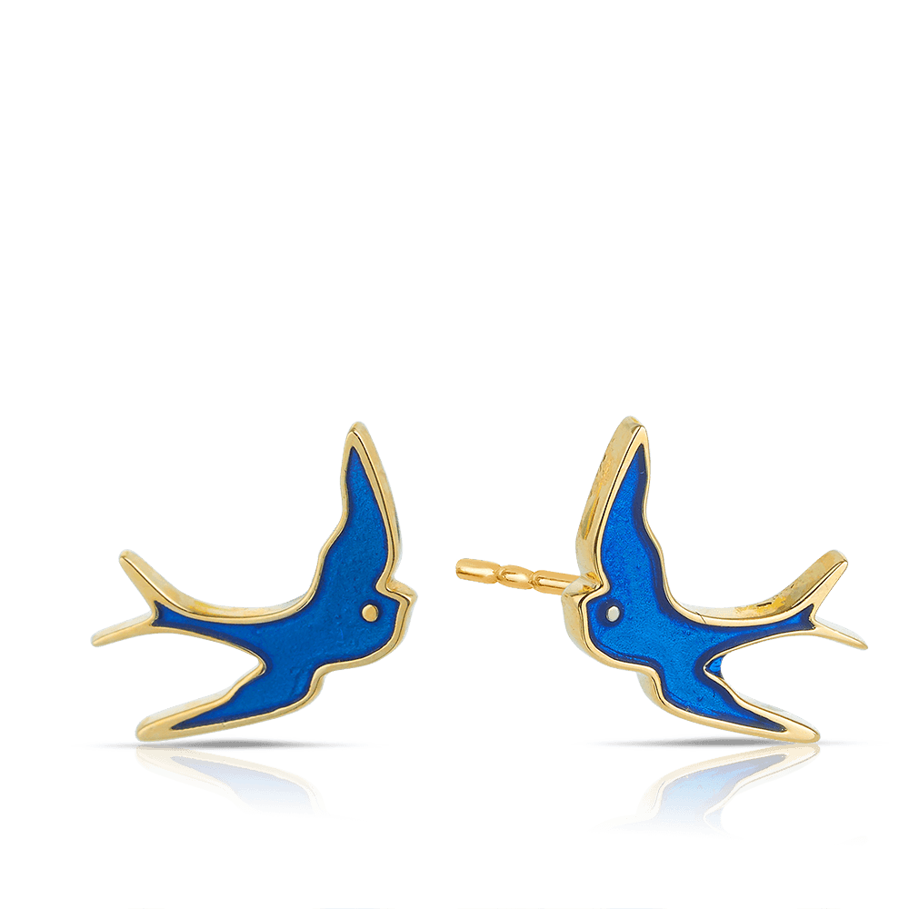 Bluebird of Happiness Children's Enamel Earrings in 9ct Yellow Gold