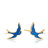 Bluebird of Happiness Children's Enamel Earrings in 9ct Yellow Gold
