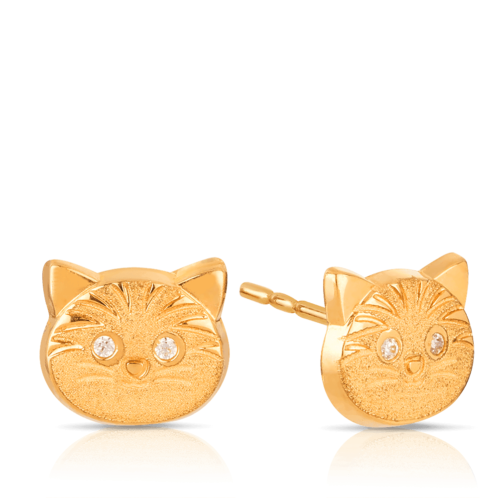 Children's Cubic Zirconia Cat Stud Earrings in 9ct Yellow Gold - Wallace Bishop