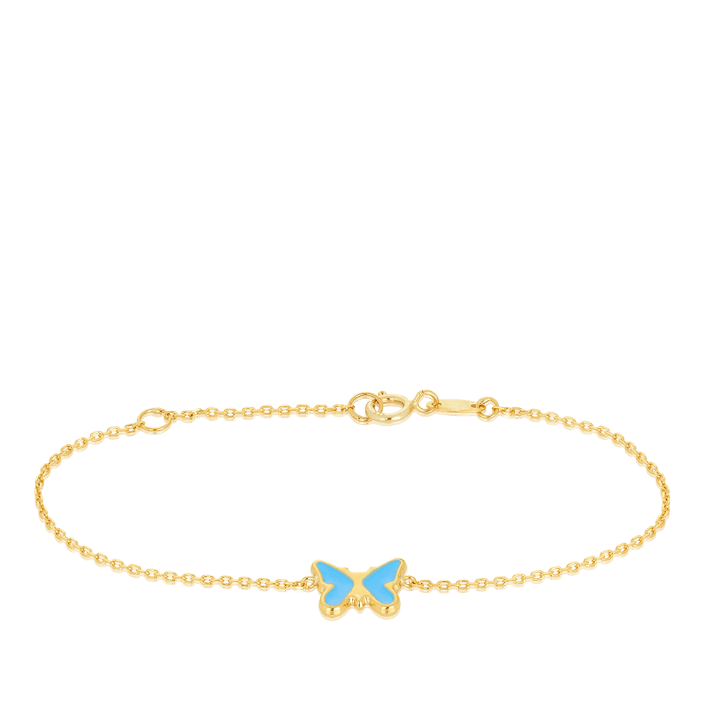 Enamel Blue Butterfly Bracelet in 9ct Yellow Gold