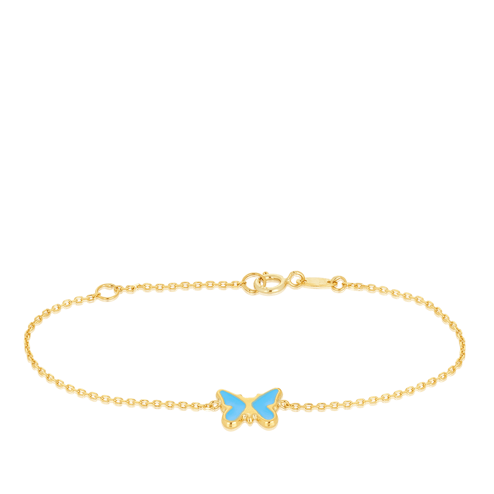 Children's Enamel Blue Butterfly Bracelet in 9ct Yellow Gold - Wallace Bishop