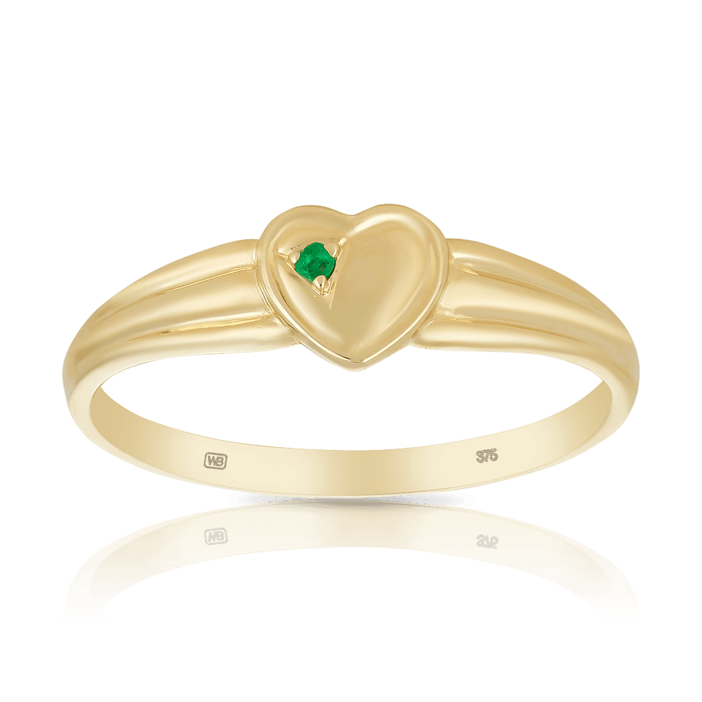 Children's Heart Emerald Ring in 9ct Yellow Gold