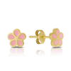 Children's Pink Flower Stud Earrings in 9ct Yellow Gold and Enamel