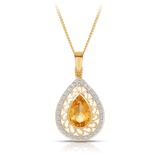 Citrine & Diamond Pear Pendant in 9ct Yellow Gold