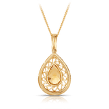 Citrine & Diamond Pear Pendant in 9ct Yellow Gold