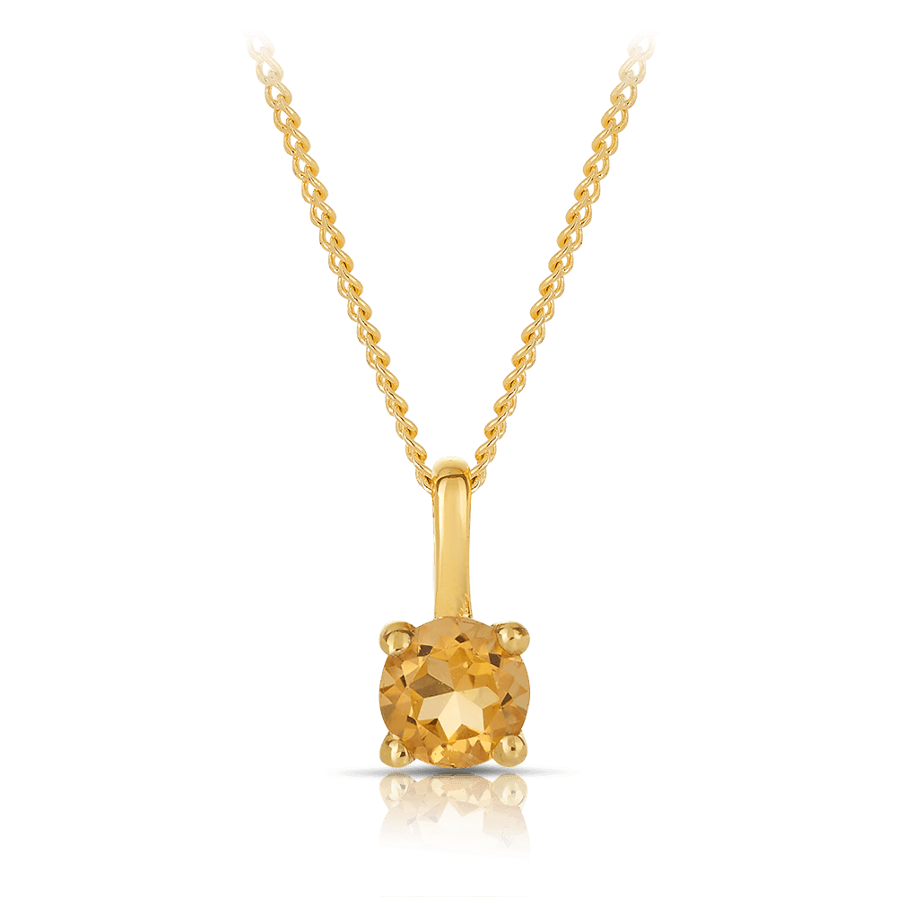 Citrine Round Pendant in 9ct Yellow Gold