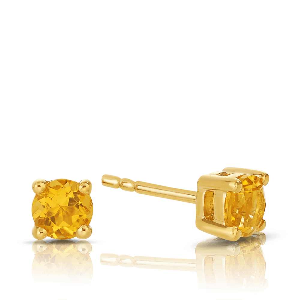 Citrine Round Stud Earrings in 9ct Yellow Gold