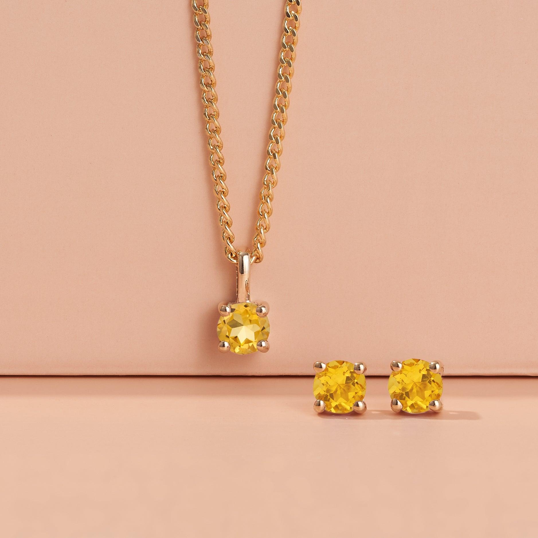 Citrine Round Stud Earrings in 9ct Yellow Gold