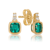 Created Emerald & Diamond Cushion Stud Earrings in 9ct Yellow Gold