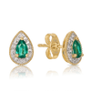 Created Emerald & Diamond Halo Stud Earrings in 9ct Yellow Gold