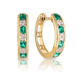 Created Emerald & Diamond Hoop Earrings in 9ct Yellow Gold