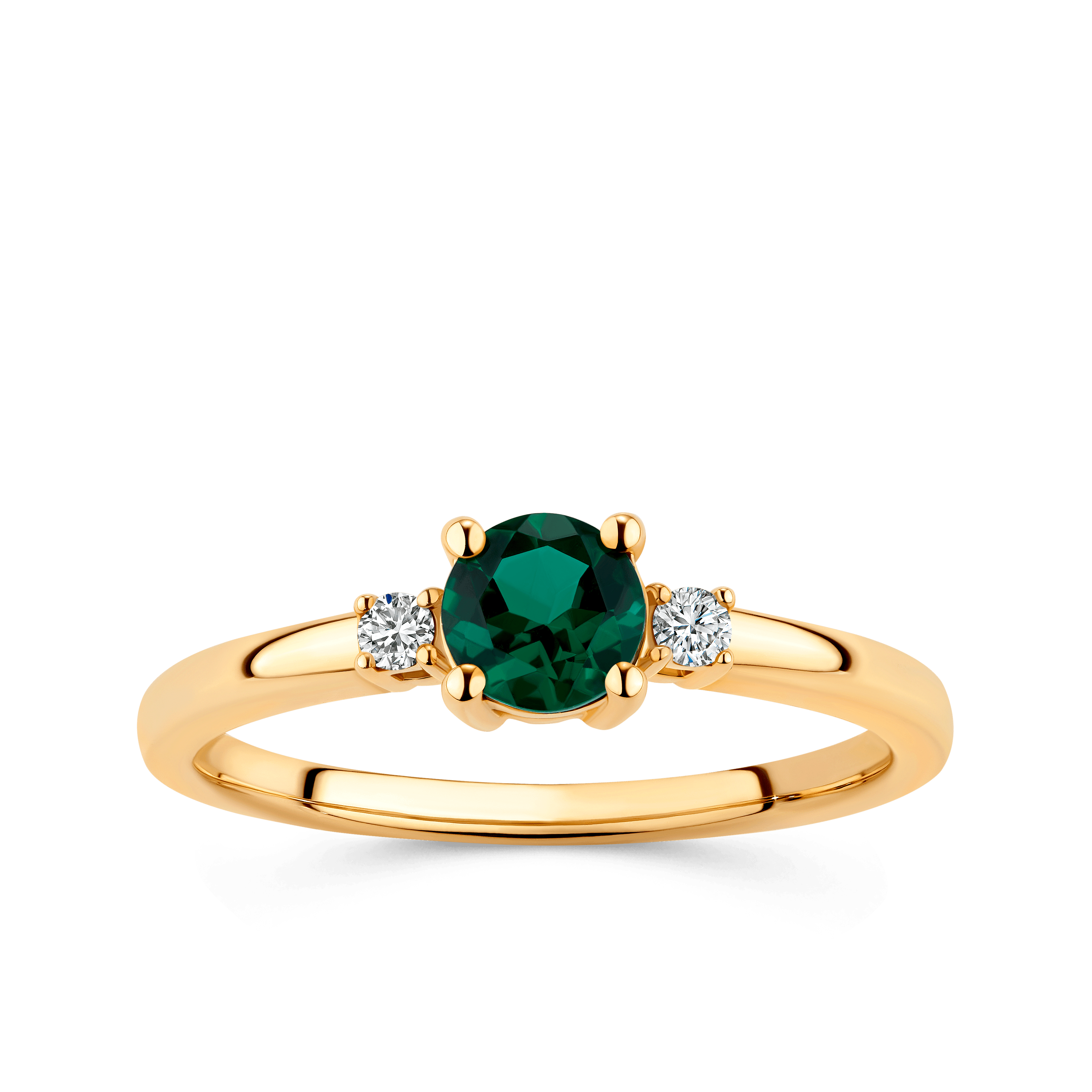Created Emerald & Diamond Trilogy Ring in 9ct Yellow Gold - Wallace Bishop