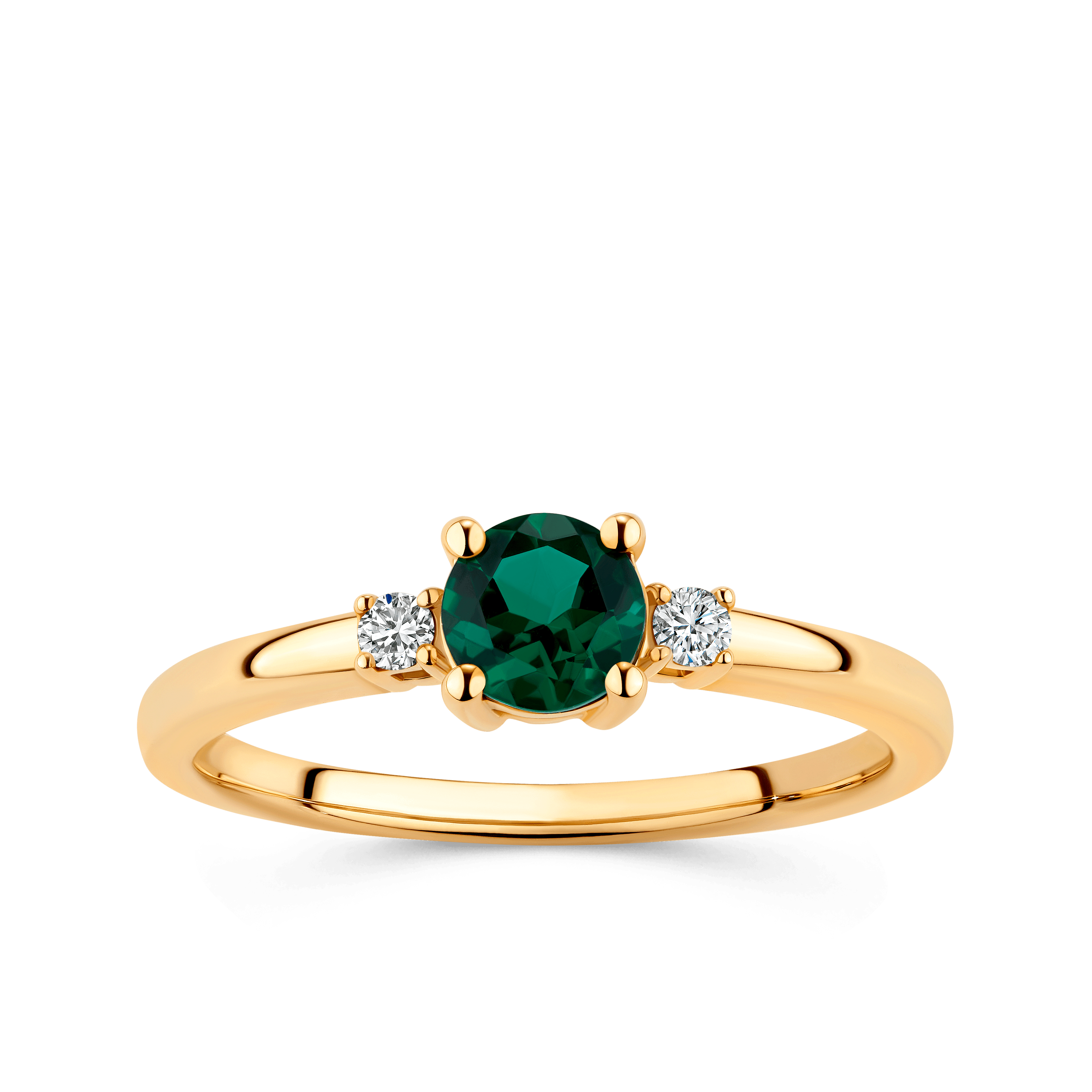 Created Emerald & Diamond Trilogy Ring in 9ct Yellow Gold