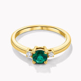Created Emerald & Diamond Trilogy Ring in 9ct Yellow Gold
