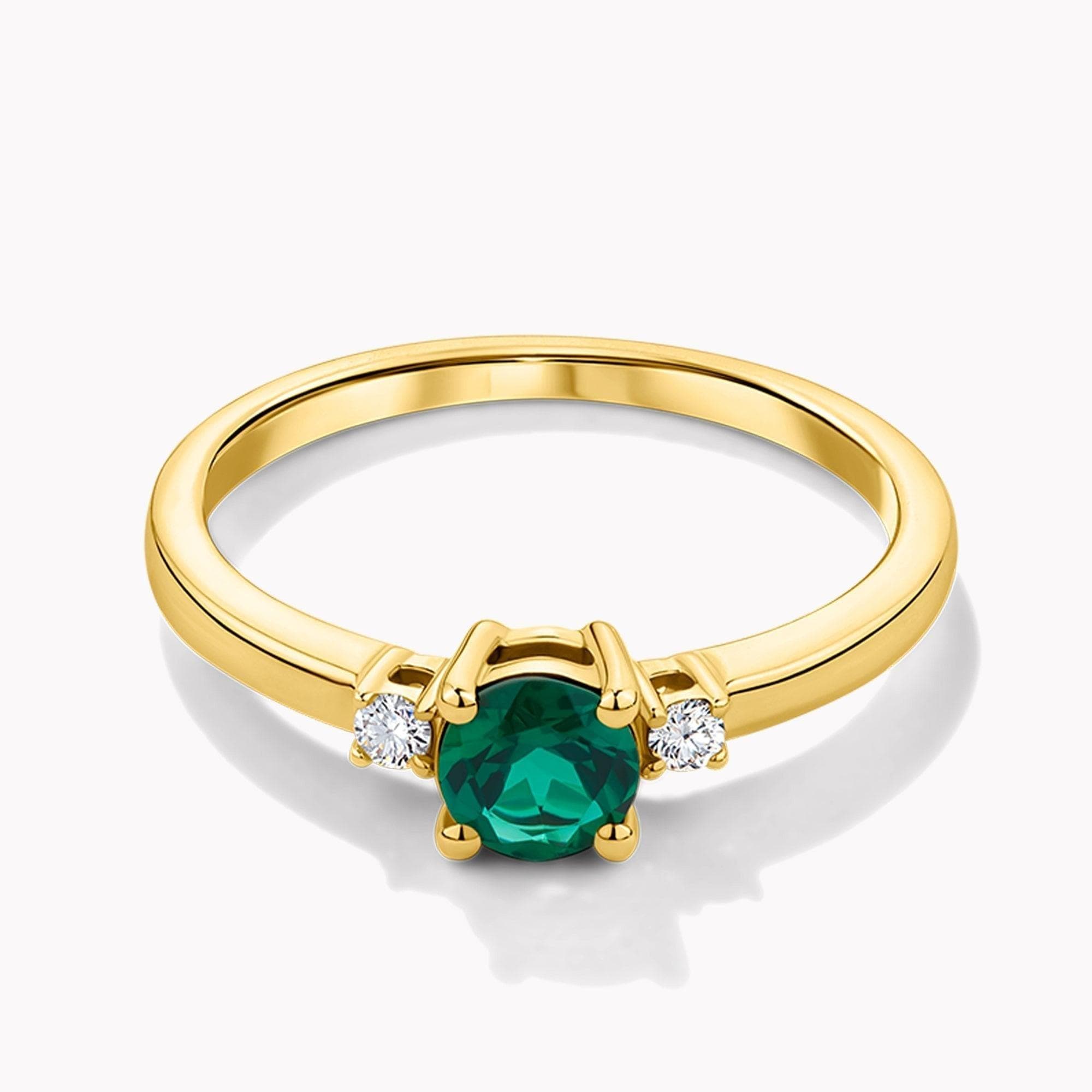 Created Emerald & Diamond Trilogy Ring in 9ct Yellow Gold