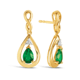 Emerald & Diamond Twist Pear Shape Drop Earrings in 9ct Yellow Gold