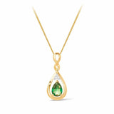 Emerald & Diamond Twist Pear Shape Pendant in 9ct Yellow Gold