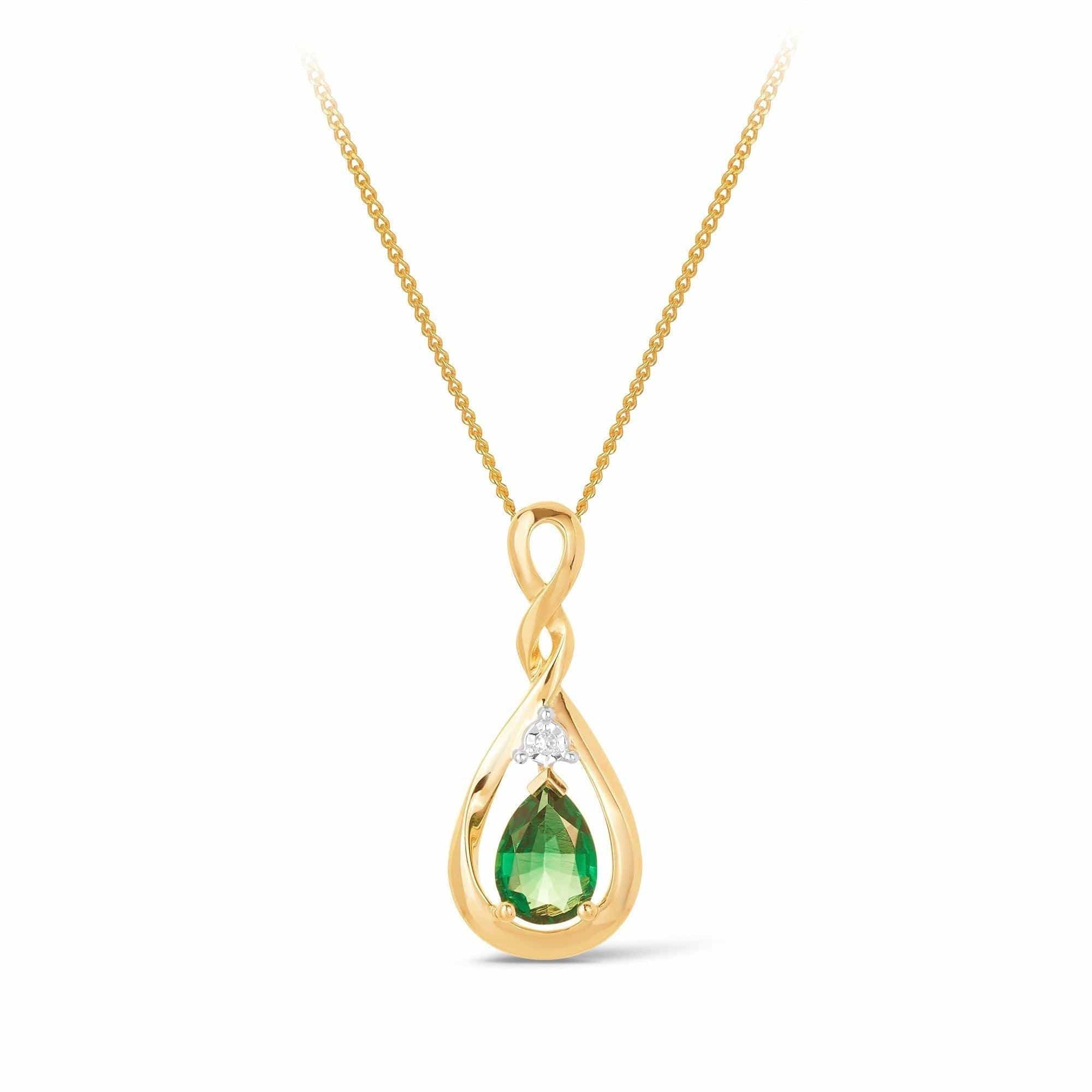 Emerald & Diamond Twist Pear Shape Pendant in 9ct Yellow Gold