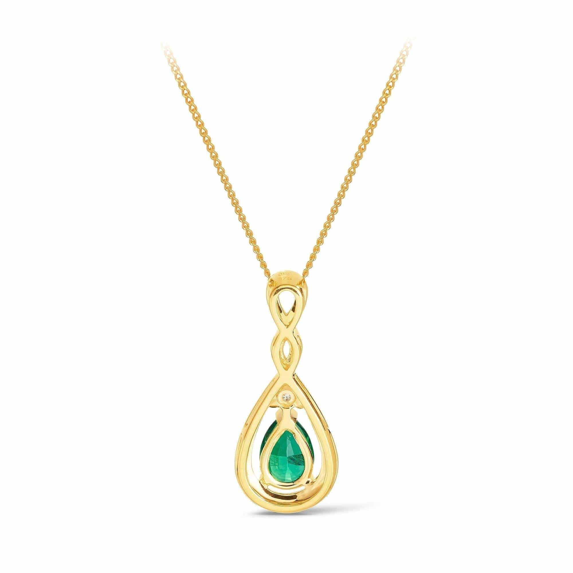 Emerald & Diamond Twist Pear Shape Pendant in 9ct Yellow Gold