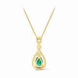 Emerald & Diamond Twist Pear Shape Pendant in 9ct Yellow Gold