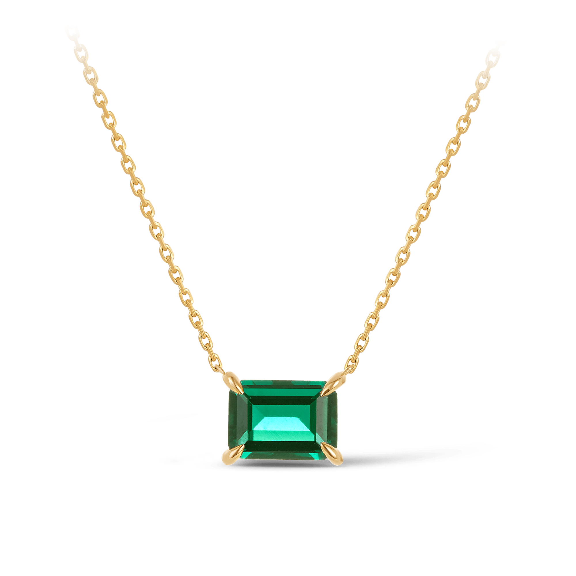 Created Emerald Claw Set Necklace in 9ct Yellow Gold