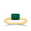 Created Emerald Rectangular Claw Set Ring in 9ct Yellow Gold